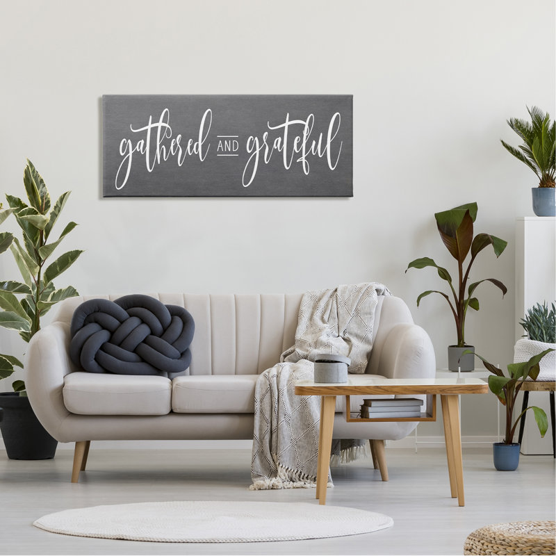 «Gathered and Grateful Fancy Cursive Thankful Family» par Lettered and Lined - Art textuel sur toile tendue