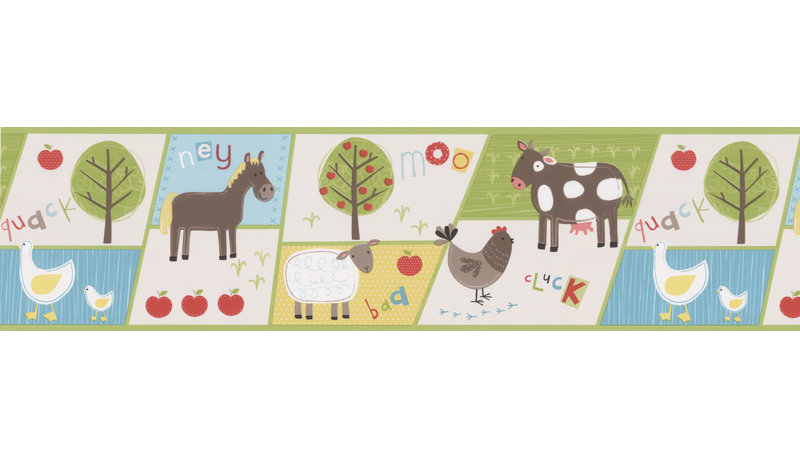 Sur Le Papier Peint De La Frontière De La Ferme De Patchwork De Ferme Kids World, Papier peint 396" x 20.5", Beige