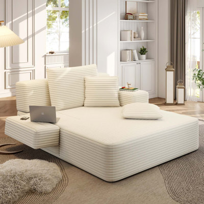 Luxueuse chaise longue convertible avec pochette de rangement et conception sans assemblage