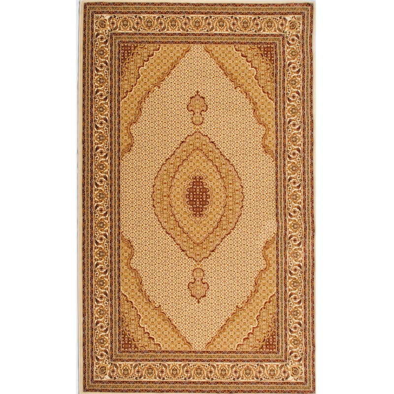 Tapis oriental crème tissé 2 pi x 10 pi résistant aux taches
