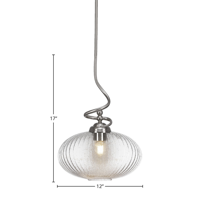 Luminaire suspendu Capri avec finition en nickel brossé et verre nervuré à microbulles de 12 po