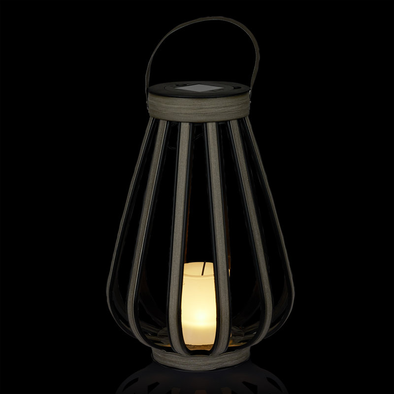 Gray Polypropylene Solar Lantern with LED Light, 18" Height