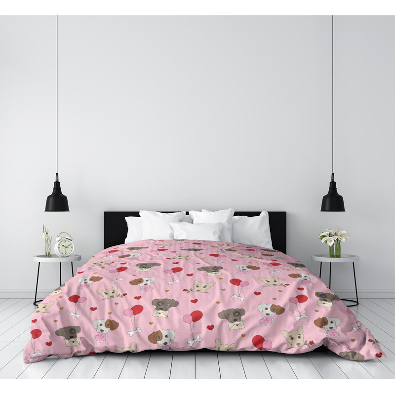 Modern & Contemporary Duvet Cover, King Duvet Cover, Microfiber, Pink/Gray/Red