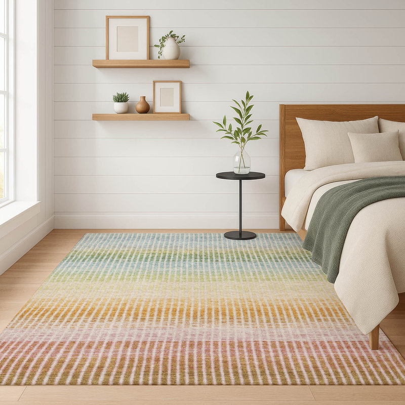 Premium Machine Washable Mayfield AMF2313 Stripes Rug, 10' x 14', Salmon