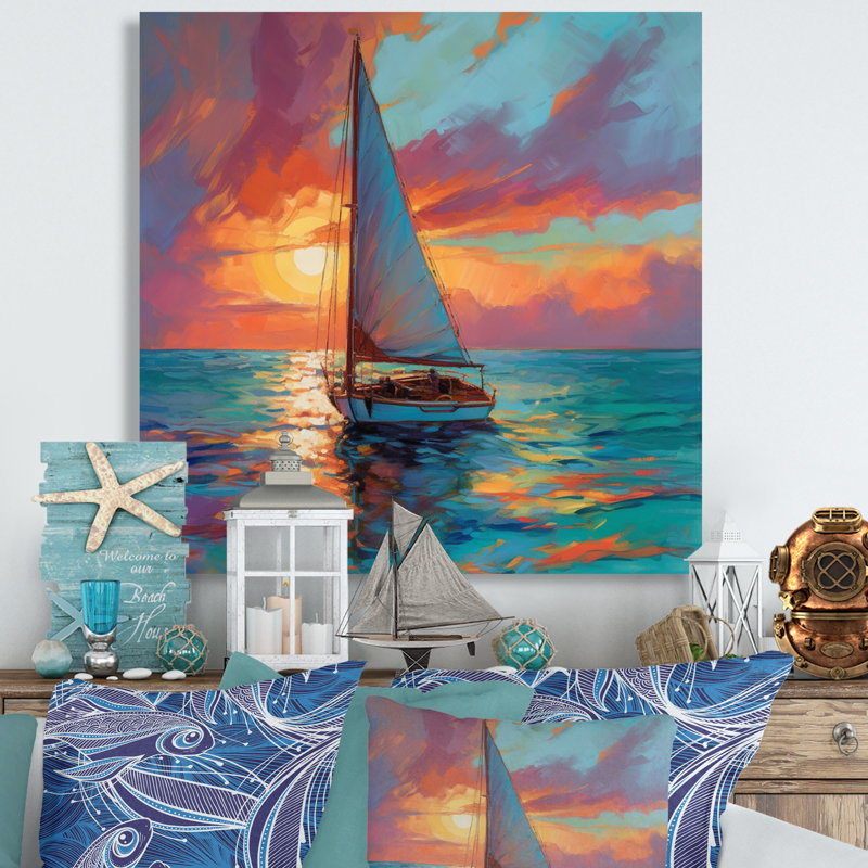 Voilier en mer, impression sur métal, H 16 po x l 16 po x P 1 po