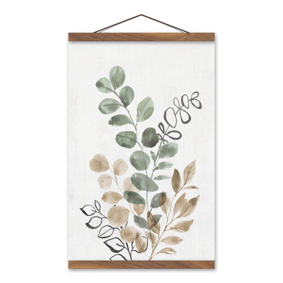 Sage Tan Leaves Hanging Print on Canvas