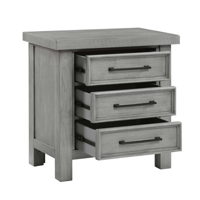 Table de chevet à finition transitionnelle avec 3 tiroirs, mobilier de chambre classique, armoire de chevet gris antique, aucun assemblage requis