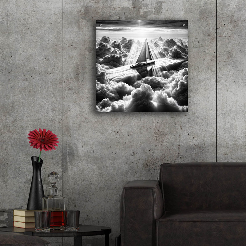  «Dream Sail B & w 2» par Rey Klimt, art mural en verre acrylique, 24 po x 24 po
