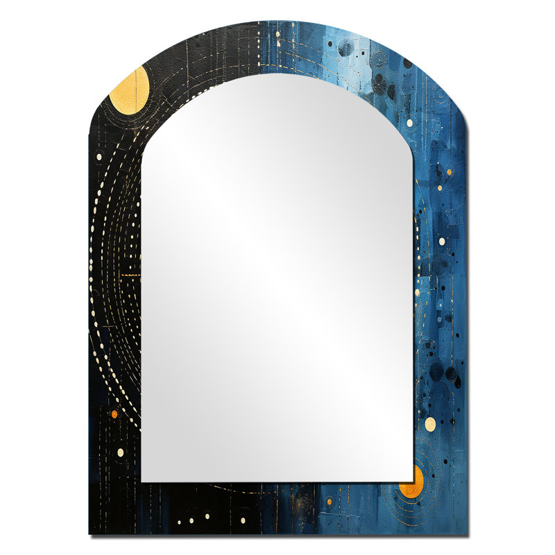 Blue Minimalism Moon V - Minimalism Asymmetrical Decorative Wall Mirror, Modern Arch Mirror, Printed Metal Art, 34" x 25"