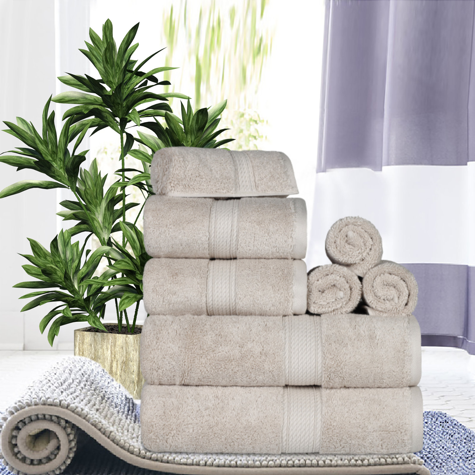 Renata 8-Piece Egyptian Cotton Towel Set, Stone