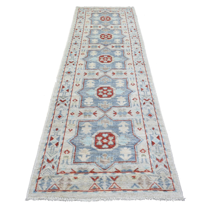 Taejuan One-of-a-Kind 3'1" x 10'2" New Age Runner Wool Area Rug in Blue and Red
