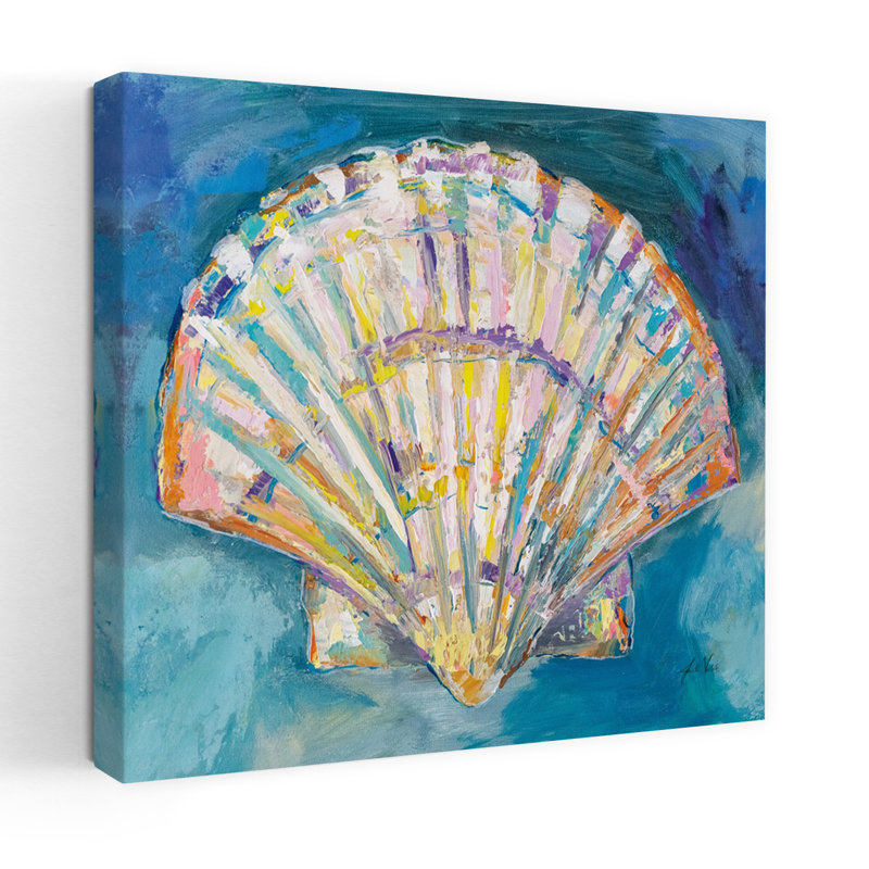 Récolte côtière de coquillages nautiques avec art abstrait aqua, H 24 po x l 24 po