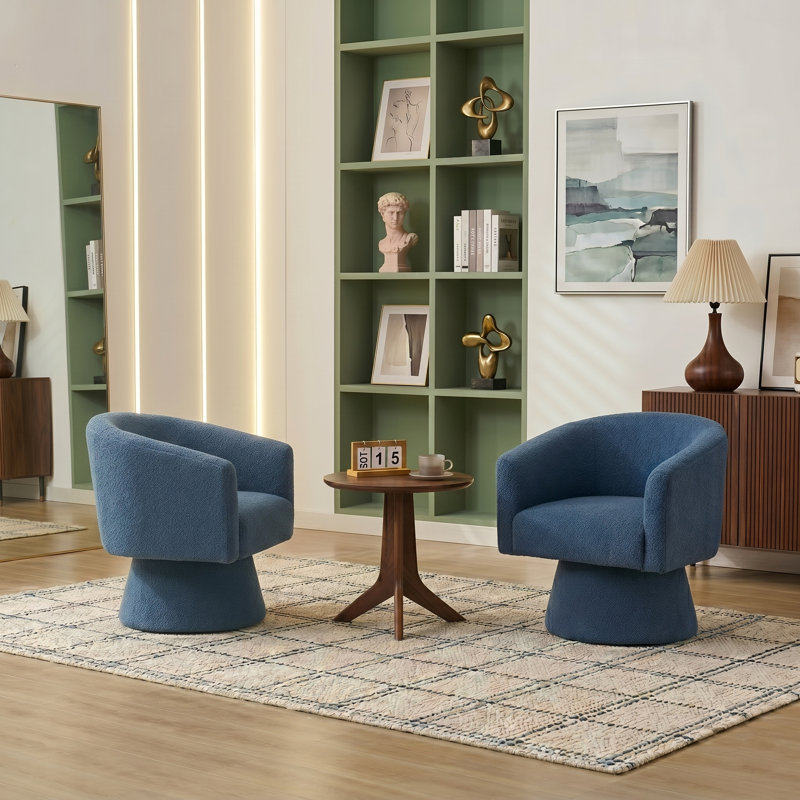 Fauteuil demi-tonneau pivotant rembourré Caleigha, Polyester marine