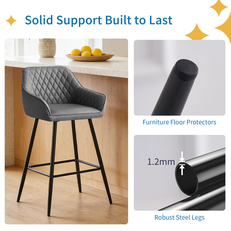 Upholstered Counter Stool, Dark Grey