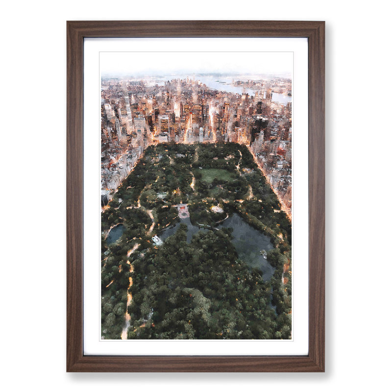 Central Park in New York - Picture Frame Painting, 36cm H x 27cm W x 2cm D, Walnut Framed