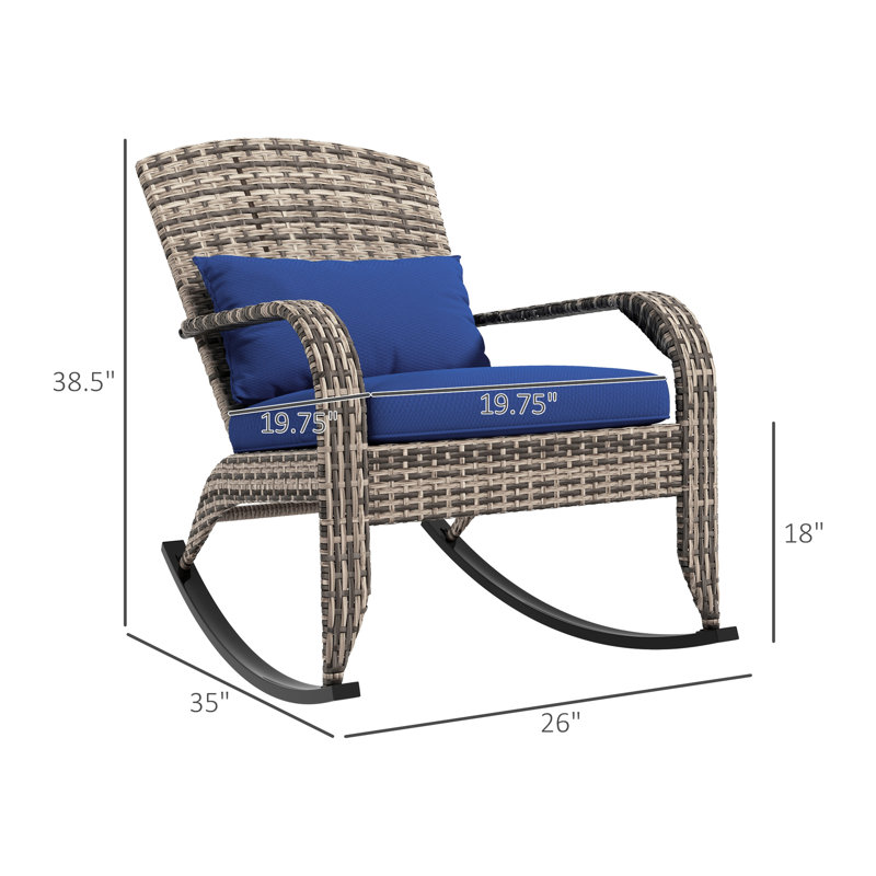 Dark Blue Porch Rocker Chair, Style With Seat And Pillow, High Back For Garden, Patio, Balcony Outdoor Rocking Comfortable Cushion Porch,
