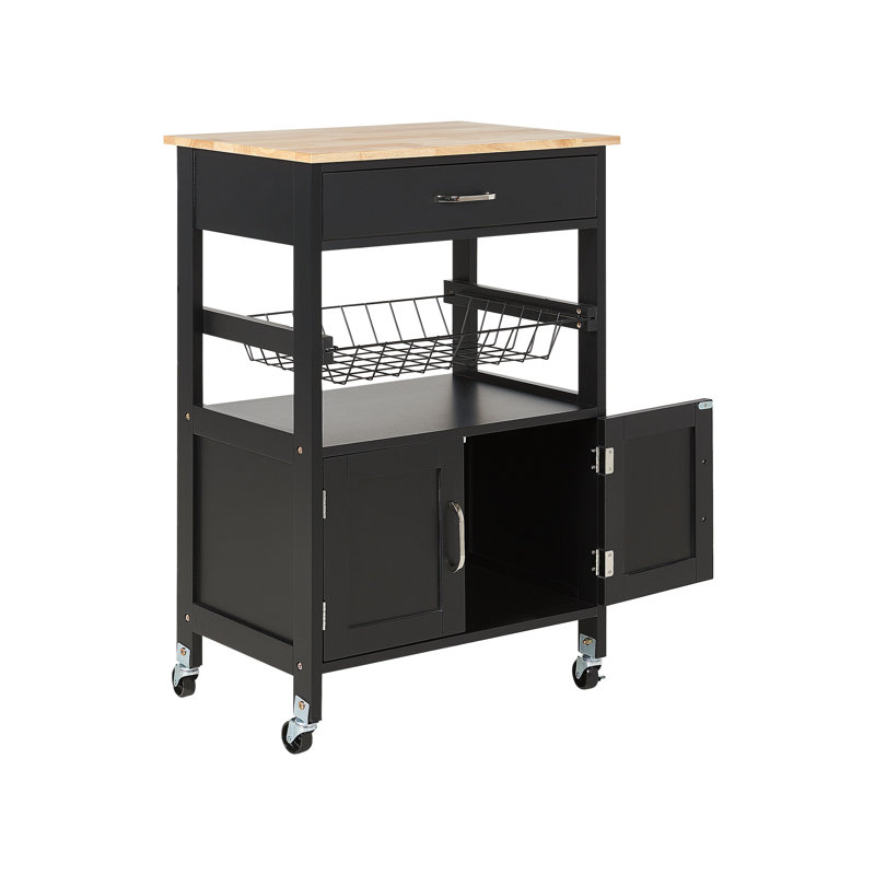 Haverhille Solid Wood Top Kitchen Trolley, Black