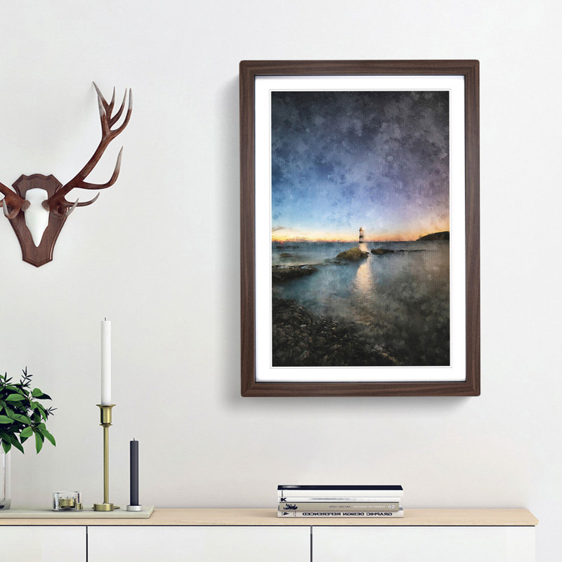 Penmon Lighthouse in Anglesey Wales - Picture Frame Graphic Art Print, 33cm H x 24cm W x 2cm D, Walnut Framed