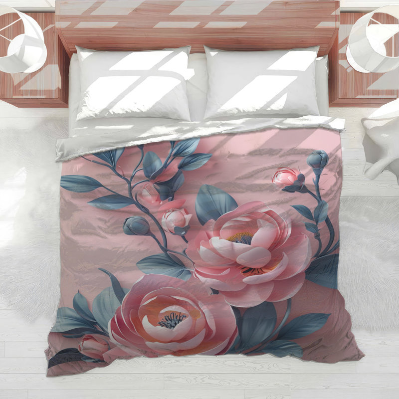 Édredon rose pivoine, Grand lit