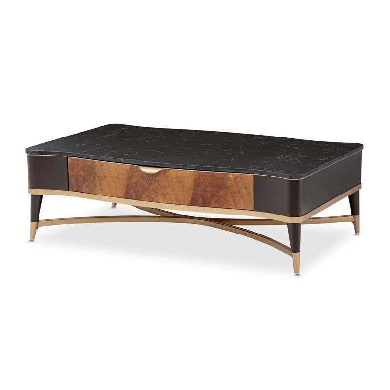 Malibu Crest Marble Coffee Table, Crotch Mahogany/Chardonnay/Walnut
