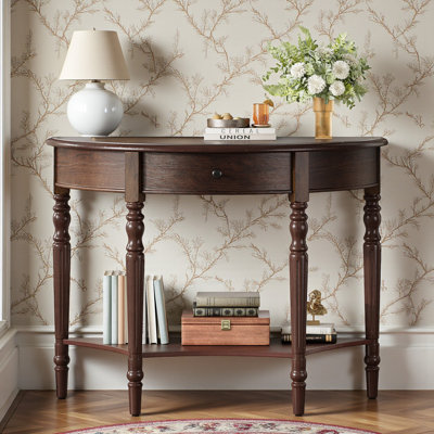39" Console Table, Half Moon Shape, With Drawer & Shelf, For Entryway, Living Room, Hallway
