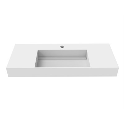 Juniper 48" Wall Mounted Solid Surface Floating Bathroom Sink with Concealed Drain, White
