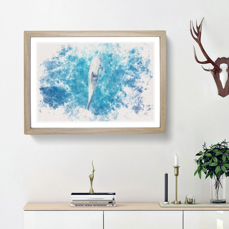 Dolphin Leading The Way - Single Picture Frame Painting on MDF, Oak Framed, 62cm H x 87cm W x 2cm D