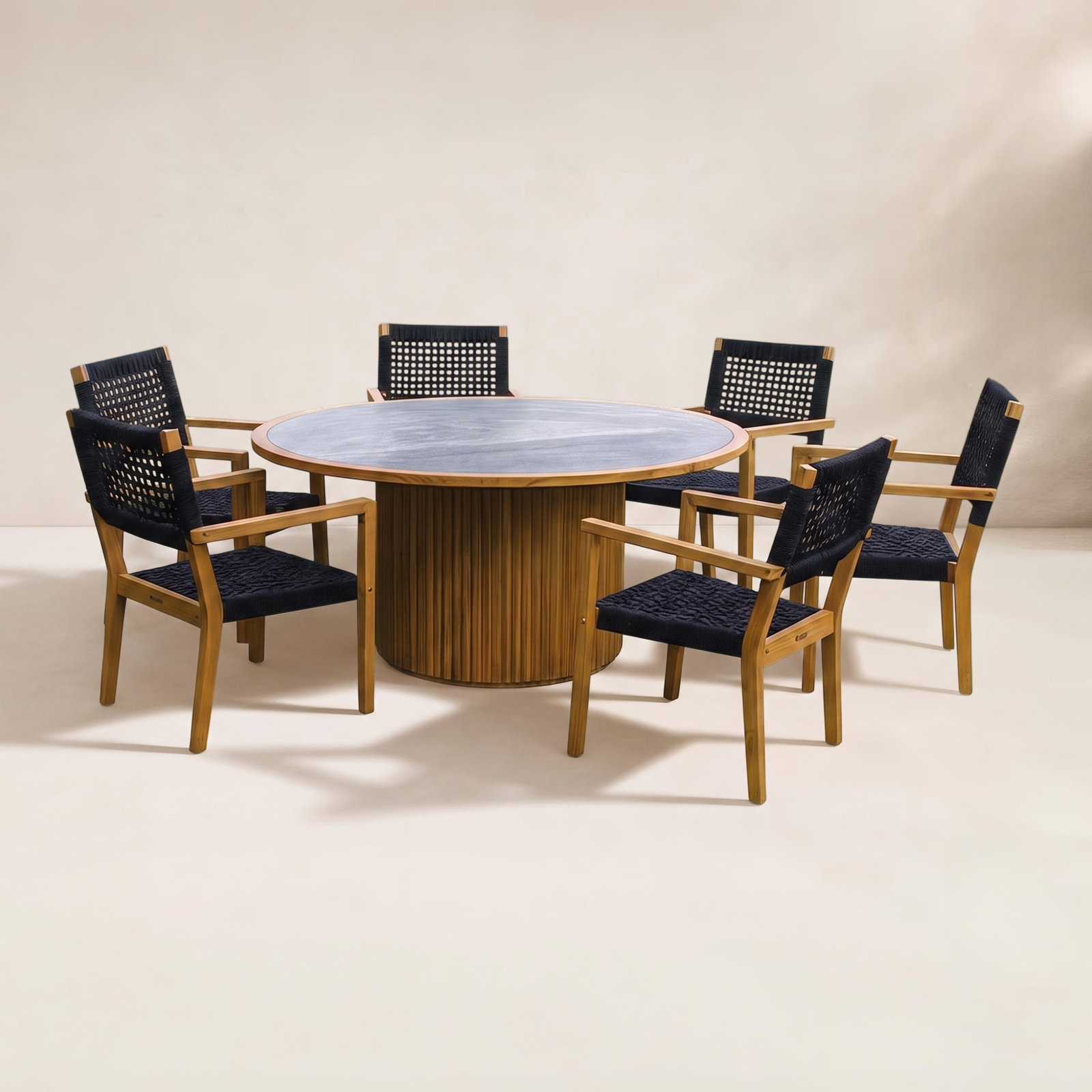 Cava 60" Teak Patio Dining Set, Black/Natural, Gray
