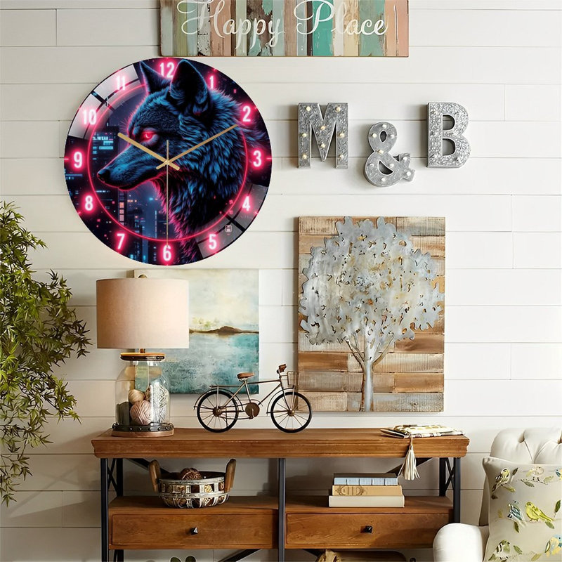 Horloge murale 12 po Neon Wolf