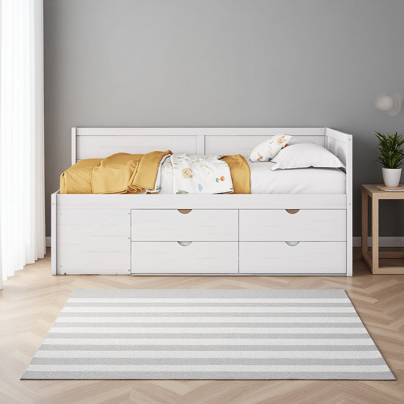 Lit de jour avec tiroirs et tablettes, Lit double, Blanc