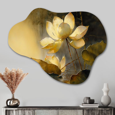 «Blooming Vintage Lotus In The Pond III» - art mural asymétrique en forme de lotus floral