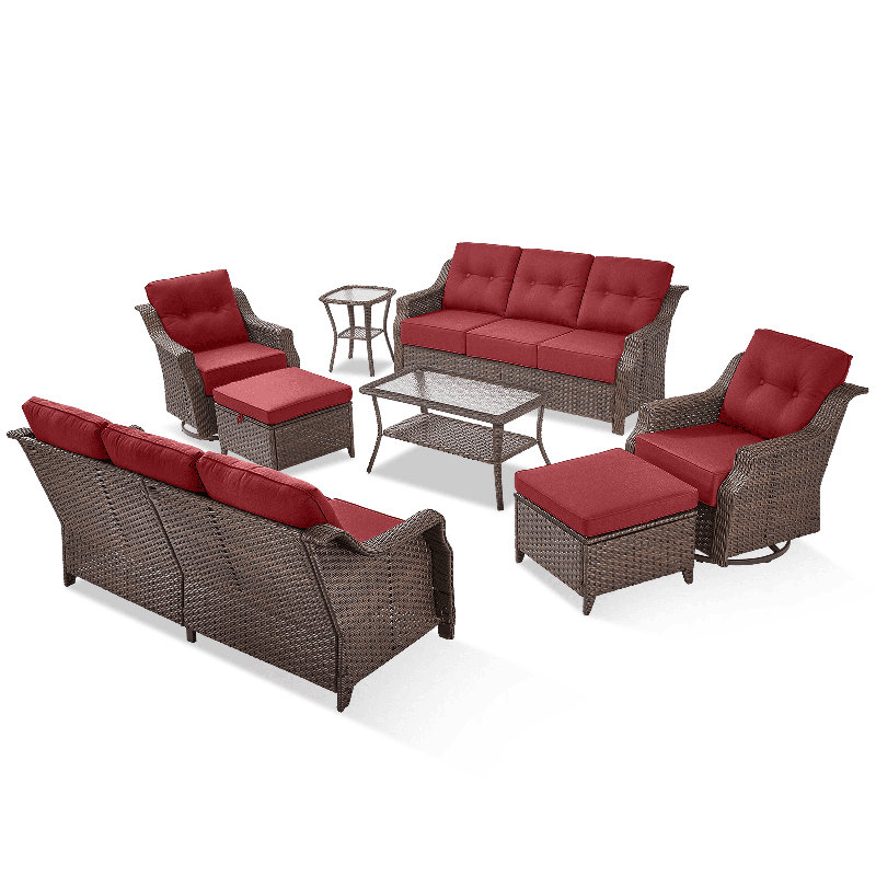 Ensemble de conversation de canapé d'extérieur 8 pièces avec 2 canapés et coussins de 6 po Elona, Rouge