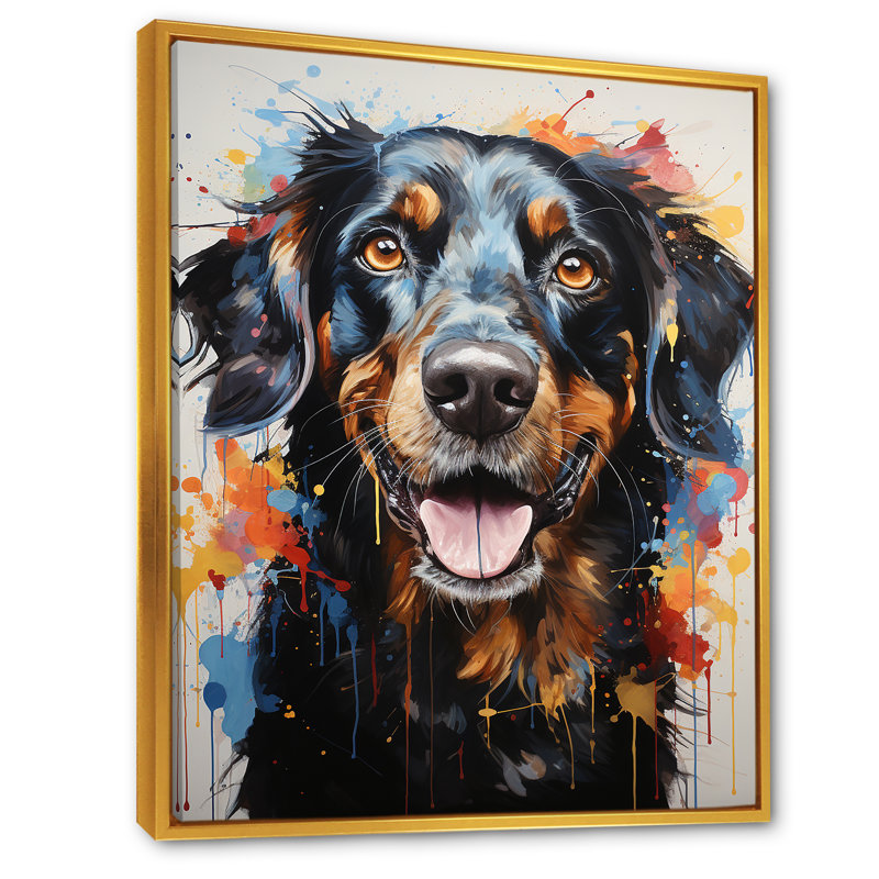Dachshund Delight IV sur toile, H 44 po x l 34 po x P 1,5 po, Cadre flottant doré