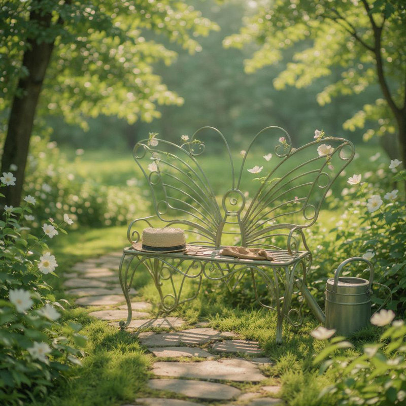 Butterfly Metal Garden Bench, Green
