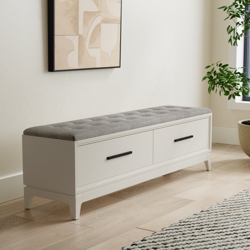 Wrightia Polyester Blend Upholstered Storage Bench, Chalk White