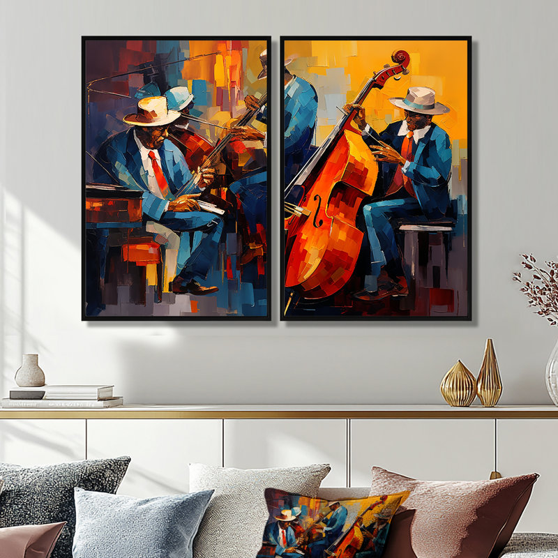 Cool Jazz Quartet - Modern Canvas Prints, Black, 36" H x 48" W, Framed Print without Mat