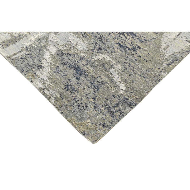 Abstract Area Rug in Gray/White, Rectangle 12' x 15', Silver/Gray/Black