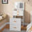 White Makeup Vanity Table, MDF Dressing Table with Storage Cabinets & Drawers, Compact for Bedroom-1619259984