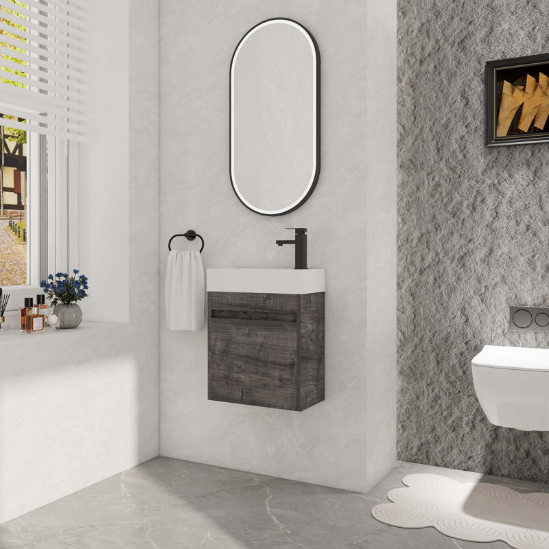 Floating Wall-Mounted Bathroom Vanity With Sink, Plaid Gray Oak