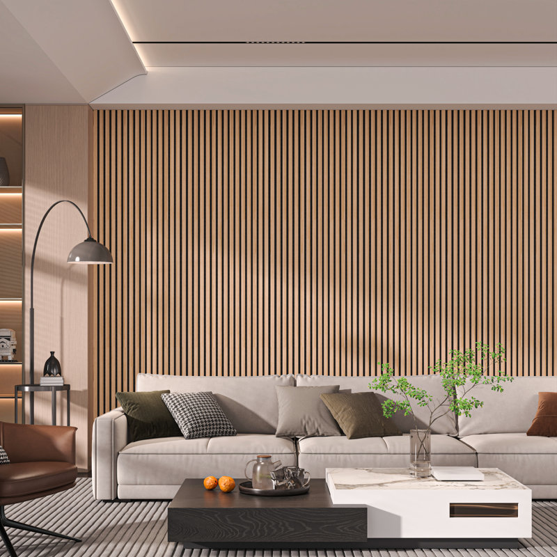 106" x 13" Acoustic Wood Wall Panels – Soundproof 3D Slat Design for Walls & Ceilings, Decorative Wooden Wall Covering