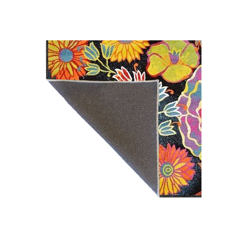 Tapis noir lavable à motif floral noir, Tapis de couloir 3 pi 3 po x 9 pi 10 po