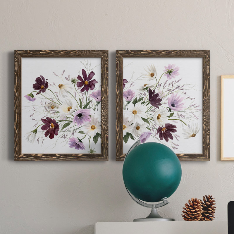 Améthyste Bouquet I - Ensemble de 2 peintures sur toile encadrées, Noyer, H 24 po x l 36 po x P 1,5 po