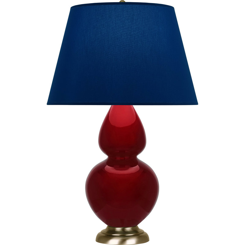 Lampe de table double gourde en céramique, Bleu marine/gris, Sangria glacé / laiton, Laiton