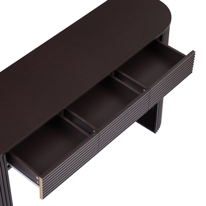 Retro Console Sofa Table With 3 Drawers, 1 Table-Leg Shelf, Espresso Wood