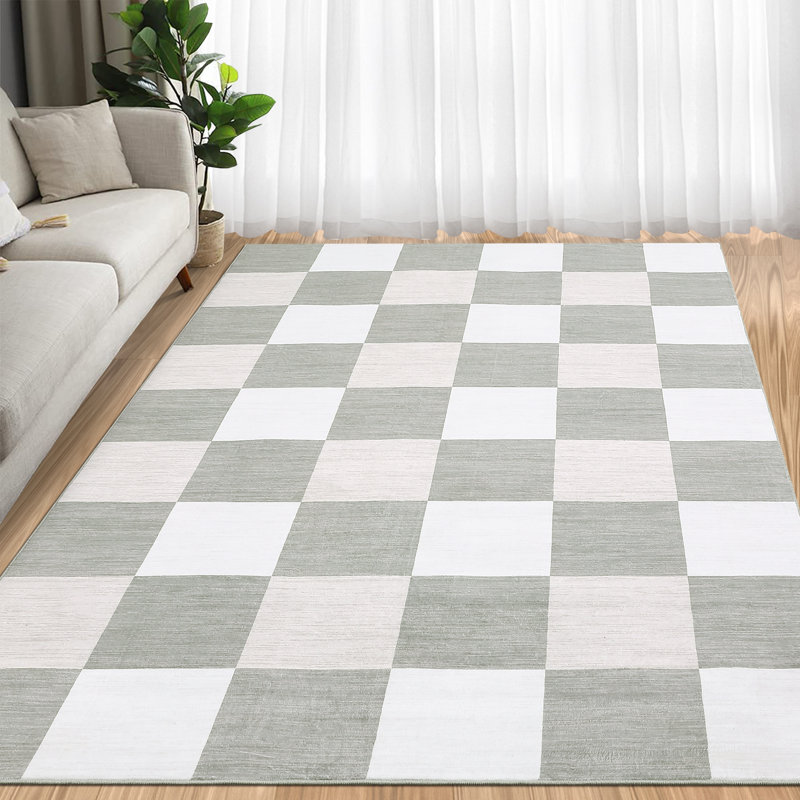 Mcquay Checkered Machine Washable Rug Plaid Area Rug Soft Faux Wool Rugs Anti Slip Rugs Large Rug Carpet for Entryway Bedroom Living Room Hallway Kitchen Dining Room and Laundry Room