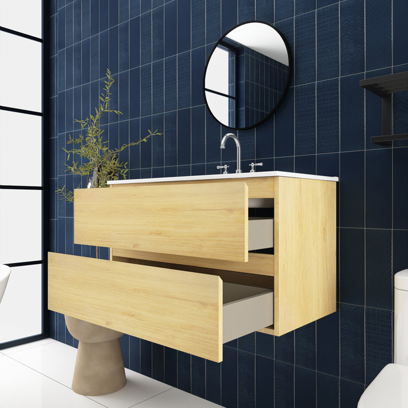 36 po Meuble-lavabo mural avec lavabo en céramique intégré, Jaune