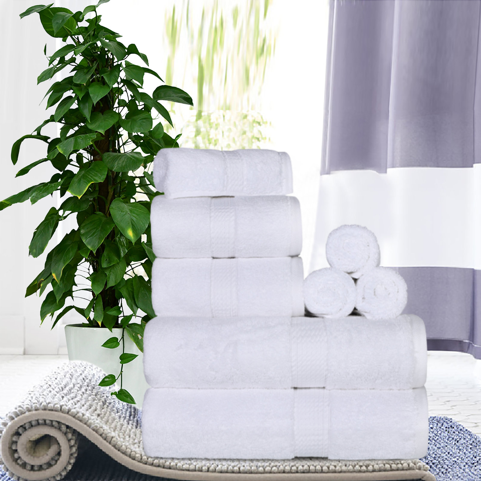 Renata 8-Piece Egyptian Cotton Towel Set, White