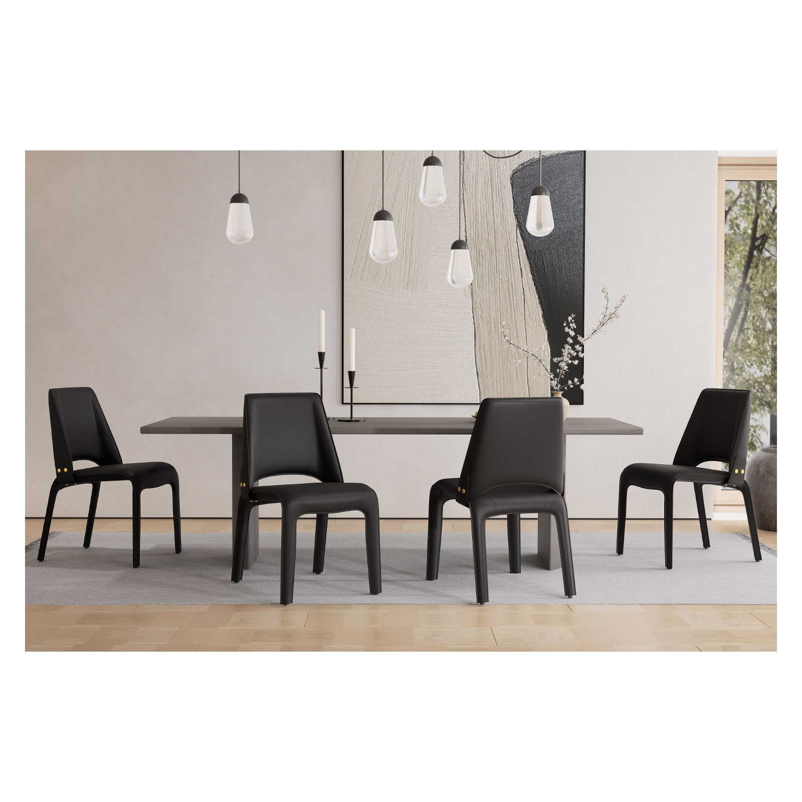 Vannes Vegan Leather Dining Chair, Black, 4, Minimal Assembly Needed