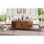 Table basse ovale cannelée Mid-Century en noyer avec station de charge, porte tambour 360 ° coulissante, pieds en bois massif pour des pièces confortables
