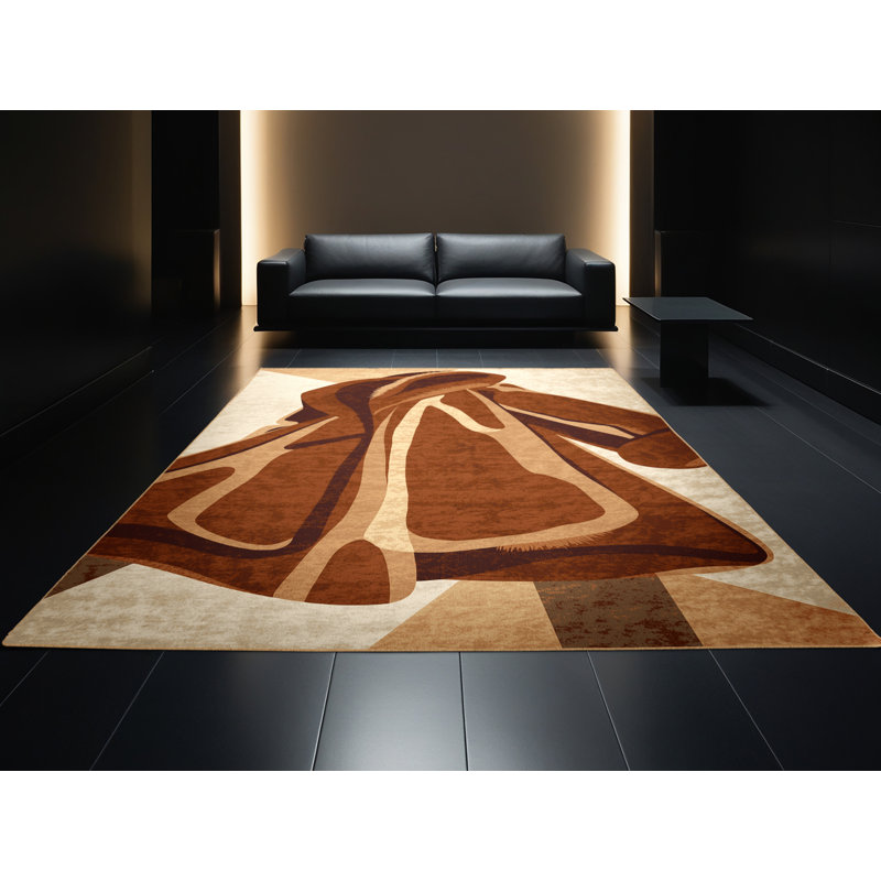 Tapis brun moelleux doux et moelleux moderne - reliure brun clair, 8 x 12